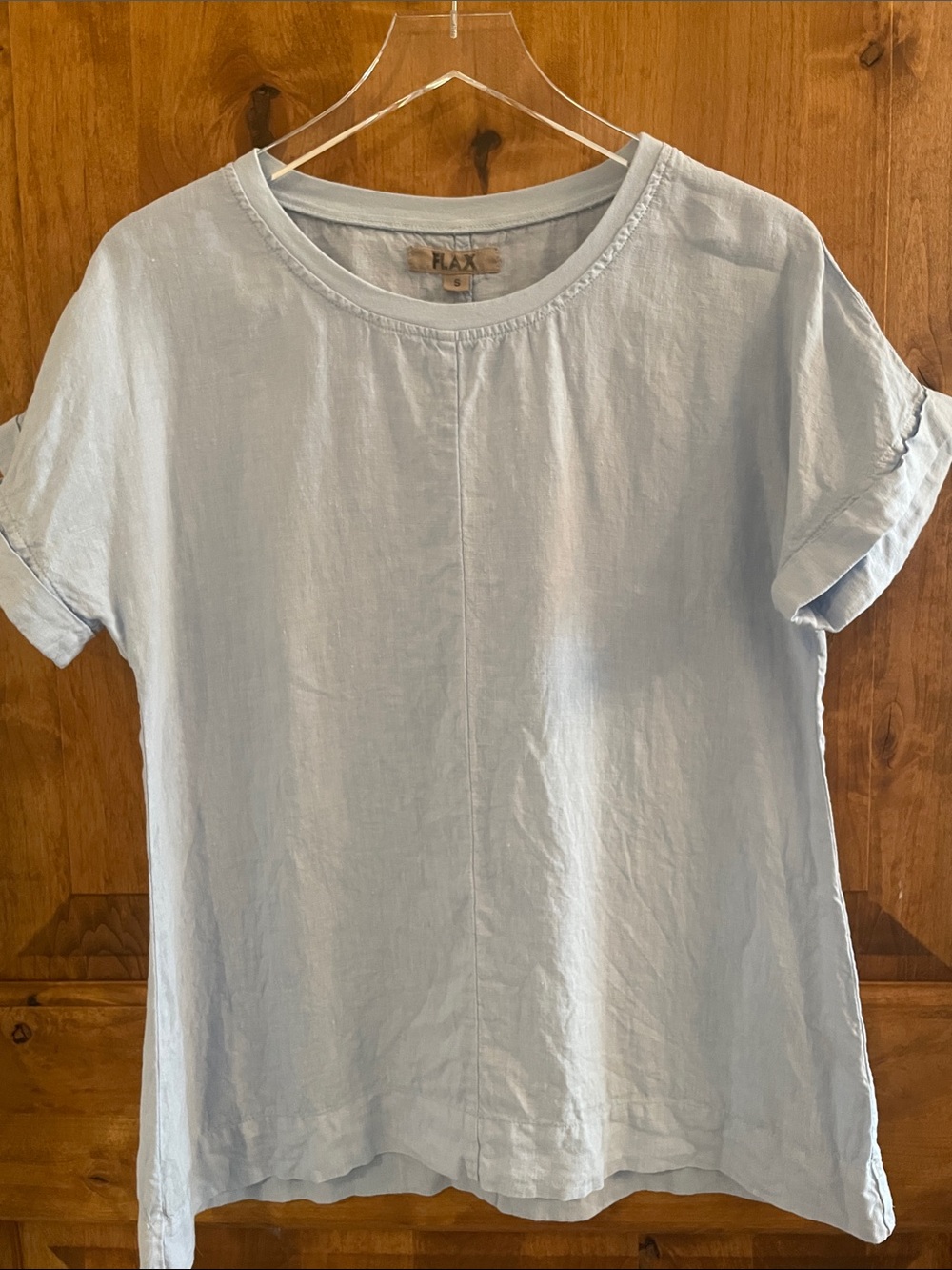 FLAX Light Blue 100% Linen Tuck Back Boxy Tee Top Size Small